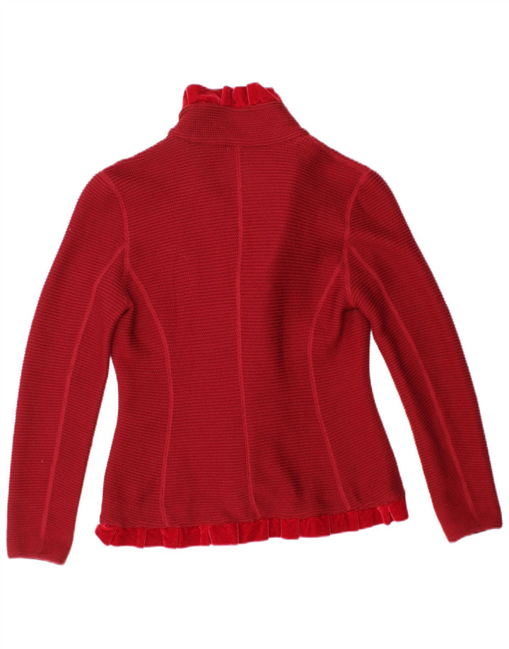 ARMANI COLLEZIONI Pull cardigan à volants sur le devant pour femme US 6 Rouge moyen