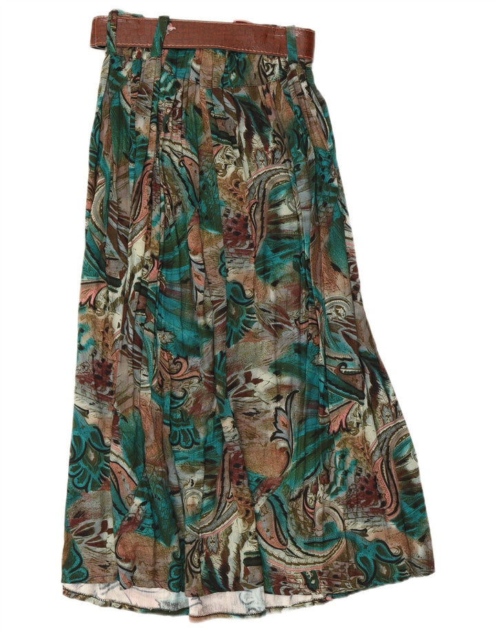 vintage Femmes Motif Abstrait Jupe Évasée W28 Vert Moyen