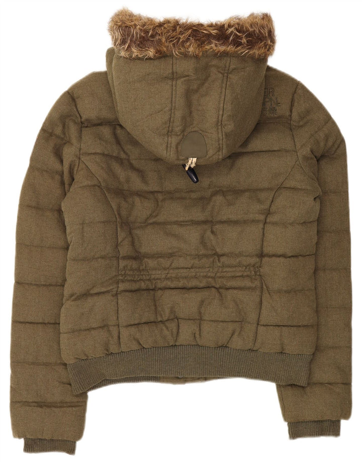 Superdry Veste à capuche Duffle rembourrée pour femme UK 14 Kaki moyen Hiver