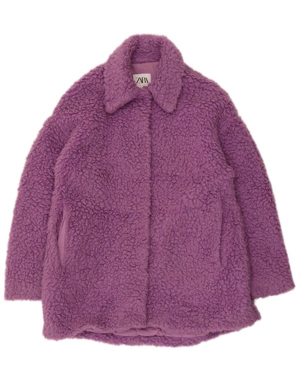Zara Womens Teddy Bear Manteau surdimensionné UK 6 XS Acrylique Violet