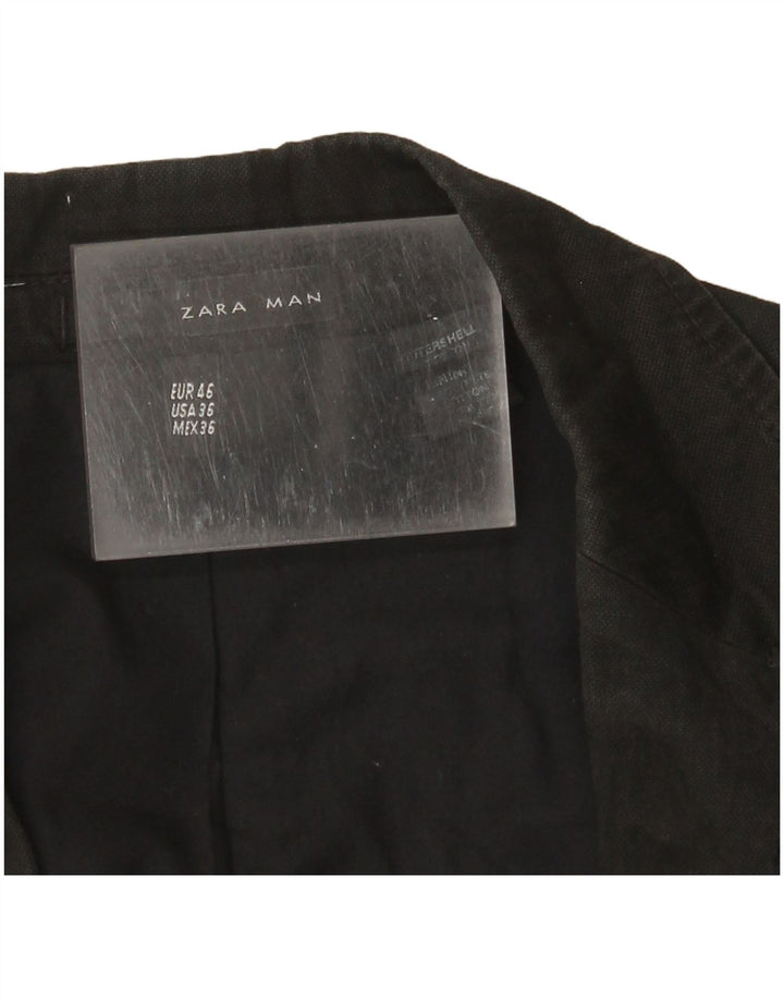 Zara Veste Blazer 1 Bouton Homme EU 46 Petit Coton Noir