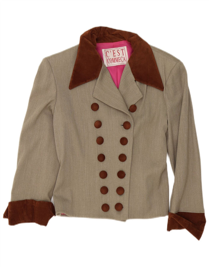 C'EST COMMECA Veste Blazer Femme UK 12 Gris Moyen Colourblock