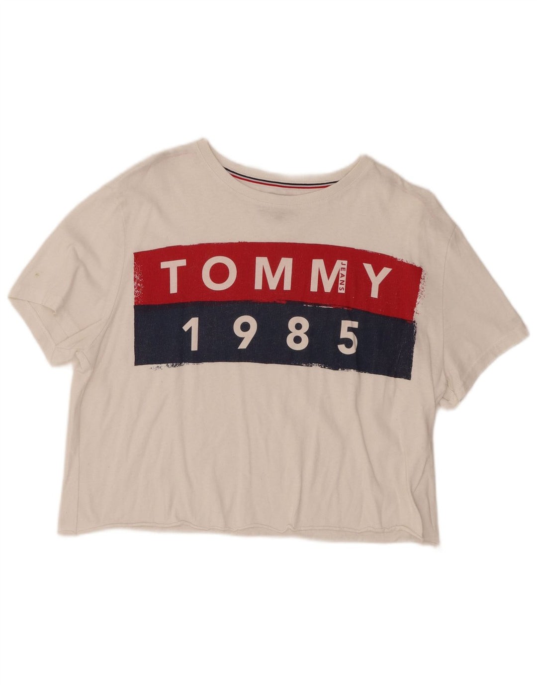 TOMMY HILFIGER T-shirt court graphique pour femme UK 16 Large Blanc