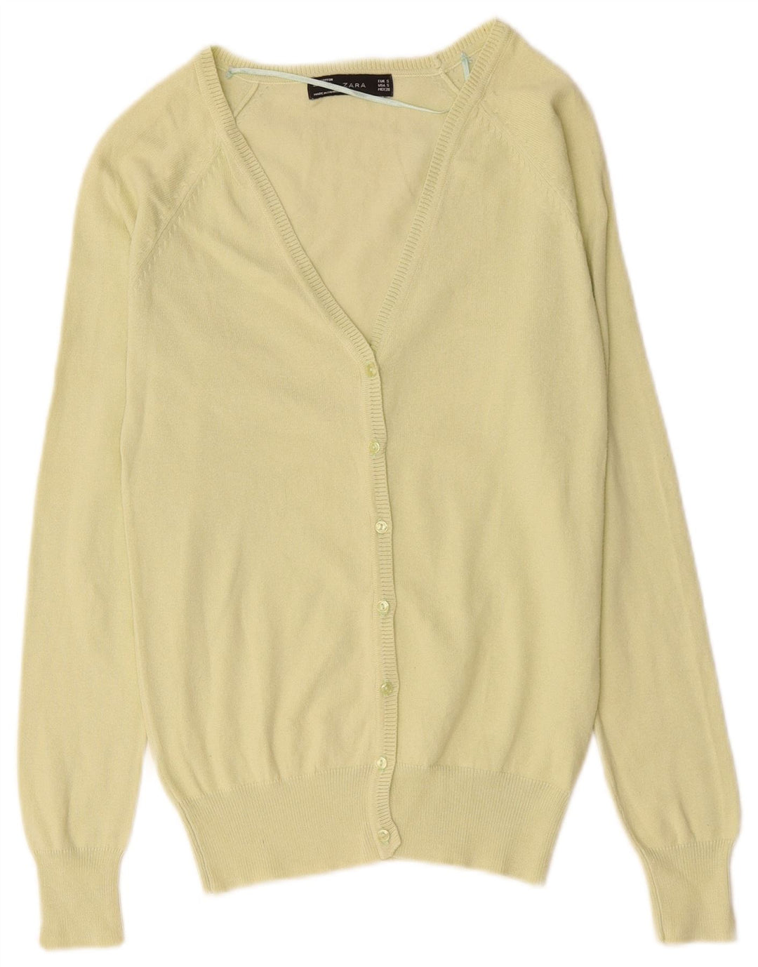 ZARA Femme Cardigan Pull UK 8 Petit Vert Coton