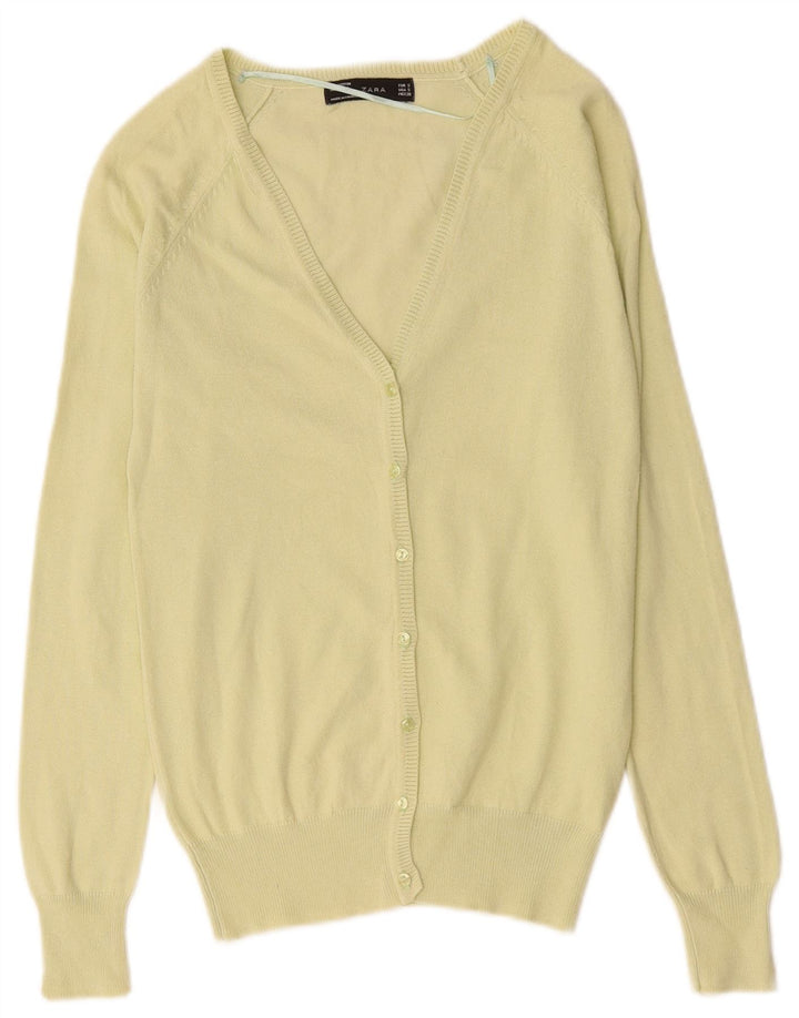 ZARA Femme Cardigan Pull UK 8 Petit Vert Coton