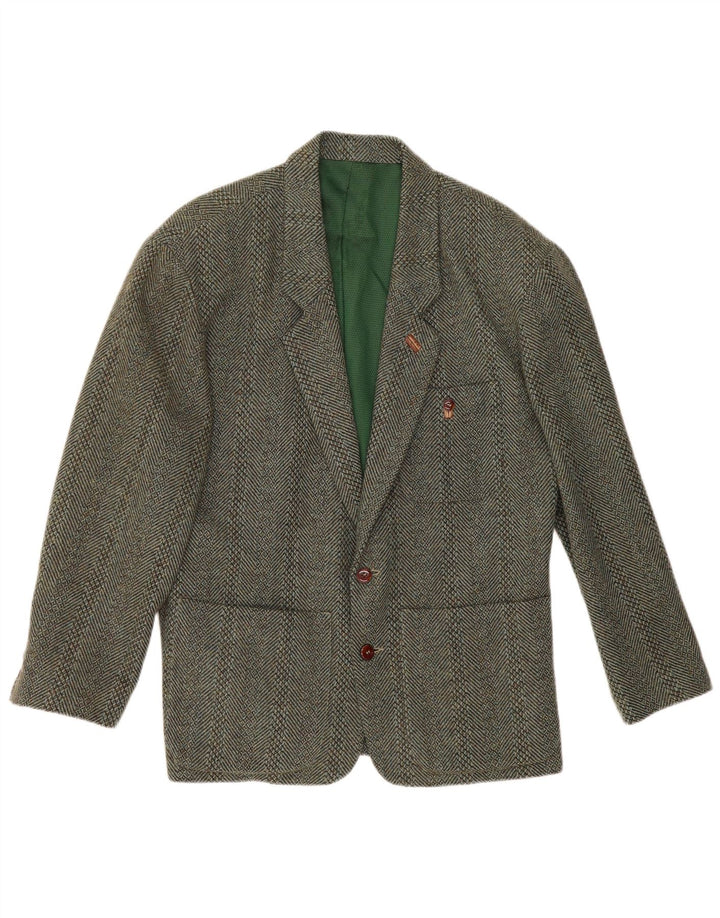 vintage Homme 2 Bouton Blazer Veste UK 38 Laine Rayée Vert Moyen