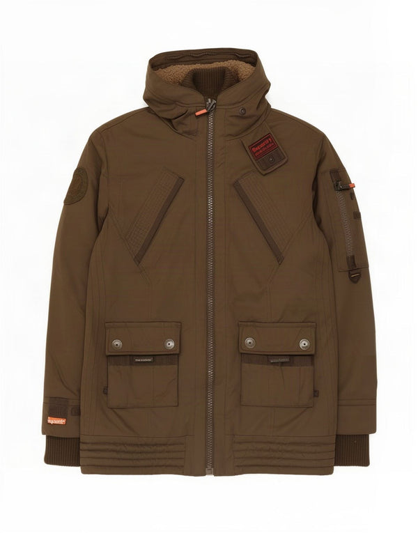 Superdry Veste Parka À Capuche Femme UK 40 Large Marron Polyester