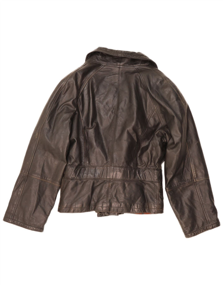 Veste en cuir femme vintage UK 14 Cuir noir moyen