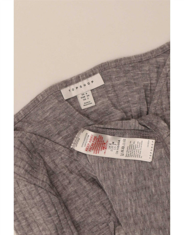 Topshop Femme Haut Court à Manches Longues UK 6 XS Gris Polyester