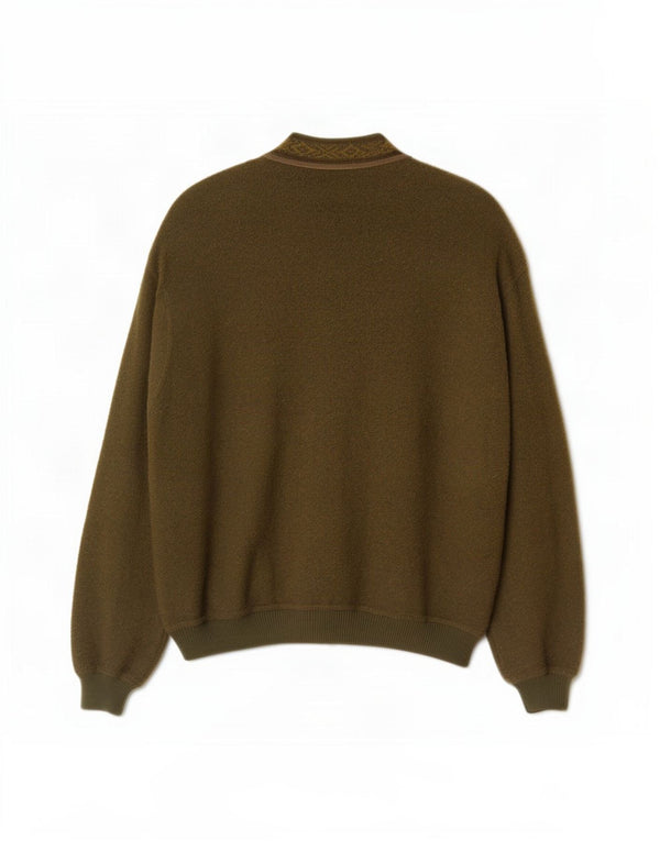 Malagrida Cardigan Homme Pull Large Kaki Fair Isle Laine