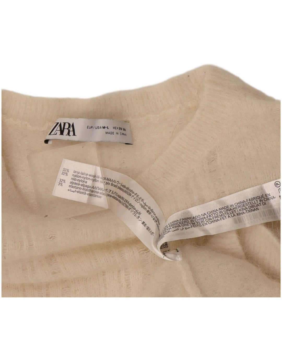 Zara Femme Pull Col Bateau UK 14 Laine Blanc Moyen
