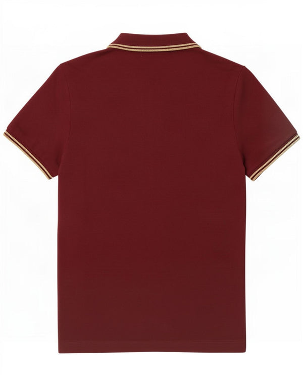 Fred Perry Polo Femme UK 12 Coton Rayé Bordeaux Moyen