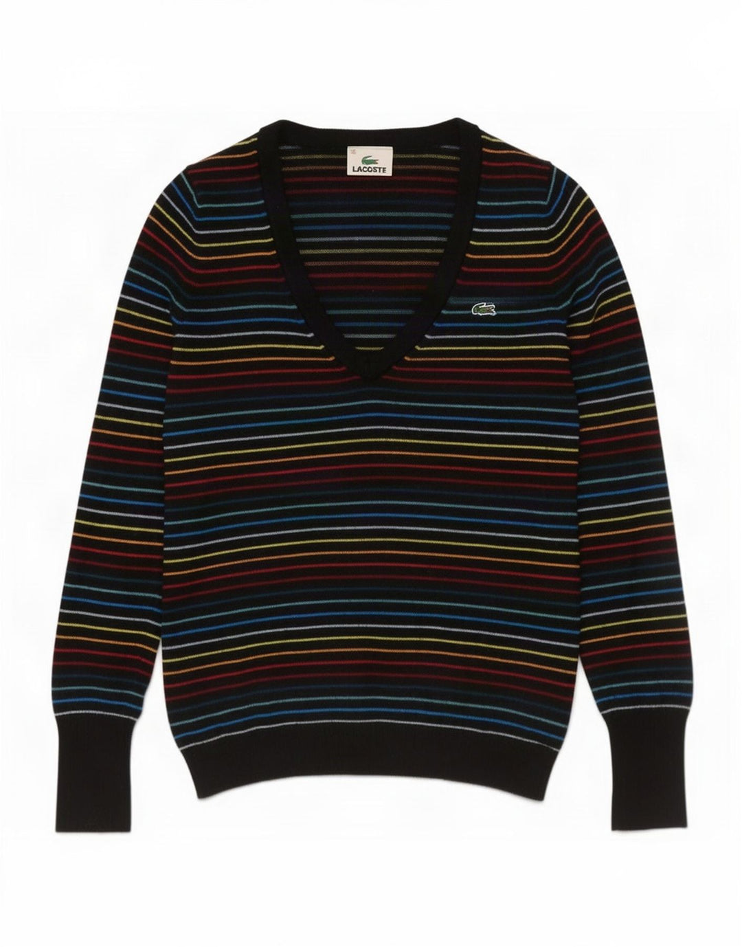 Lacoste Pull col V femme taille 38 moyen rayé multicolore
