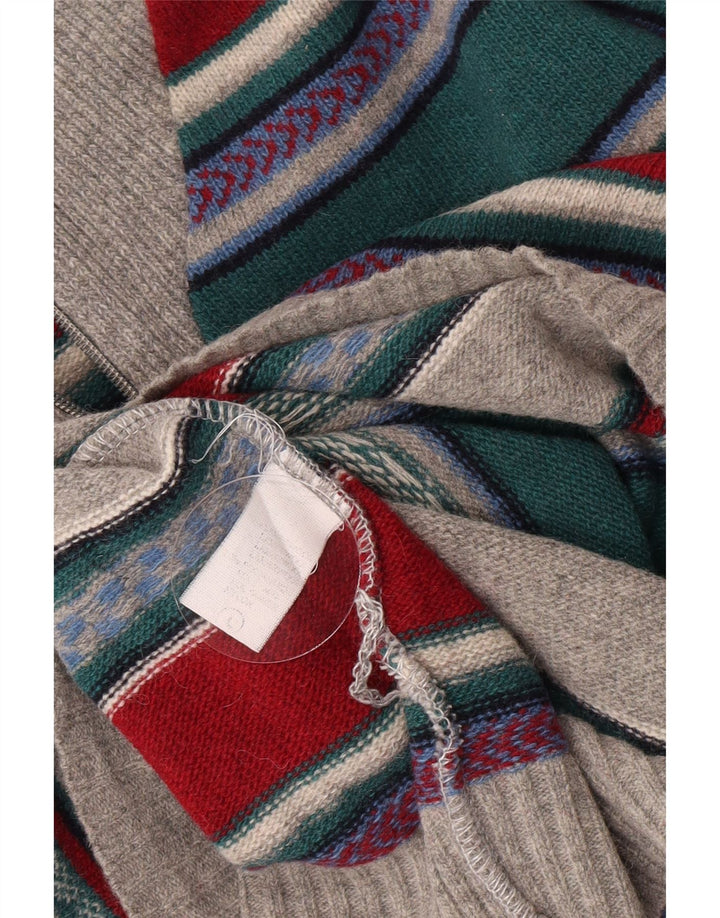 vintage Mens Zip Neck Jumper Pull Grande laine d’agneau rayée multicolore