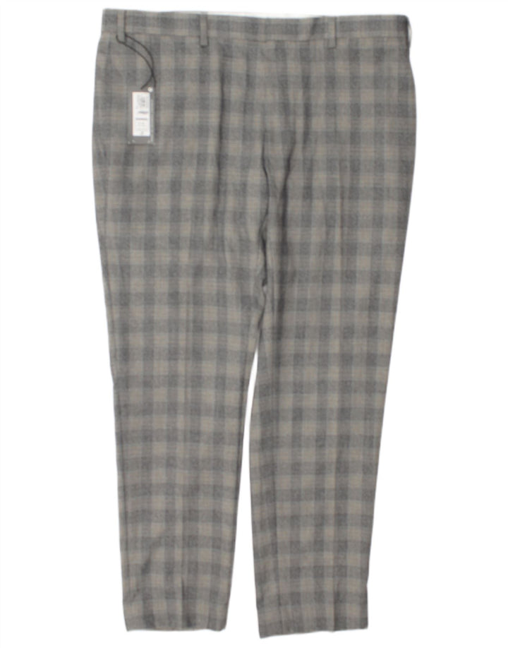 Marks & Spencer Pantalon de costume slim pour homme W38 L29 Gris à carreaux Polyester