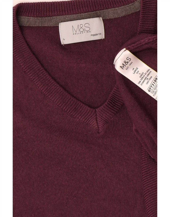 Marks & Spencer Pull coupe classique à col en V pour homme, grand, bordeaux
