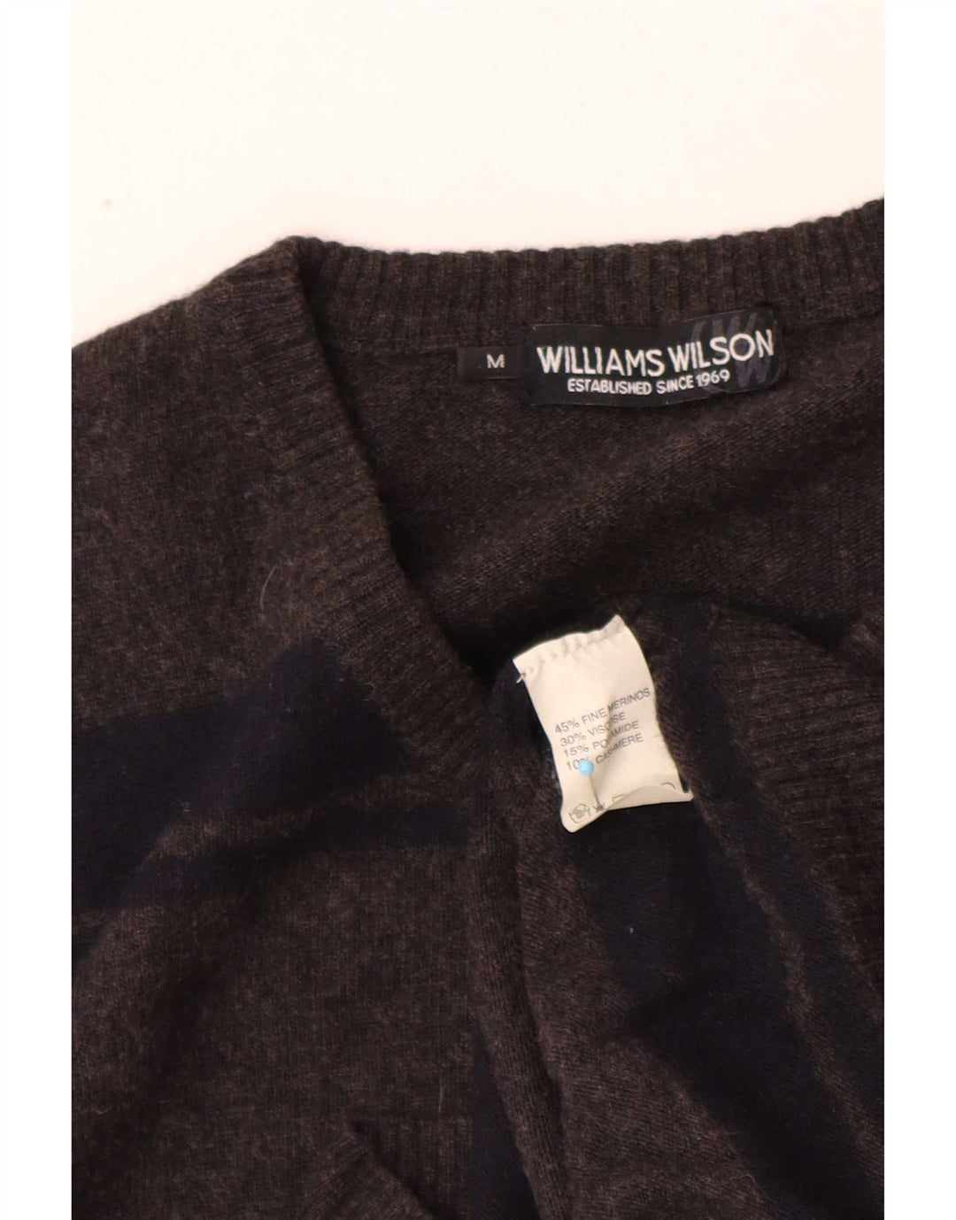 Williams Wilson Pull col V pour homme en laine mérinos rayée gris moyen