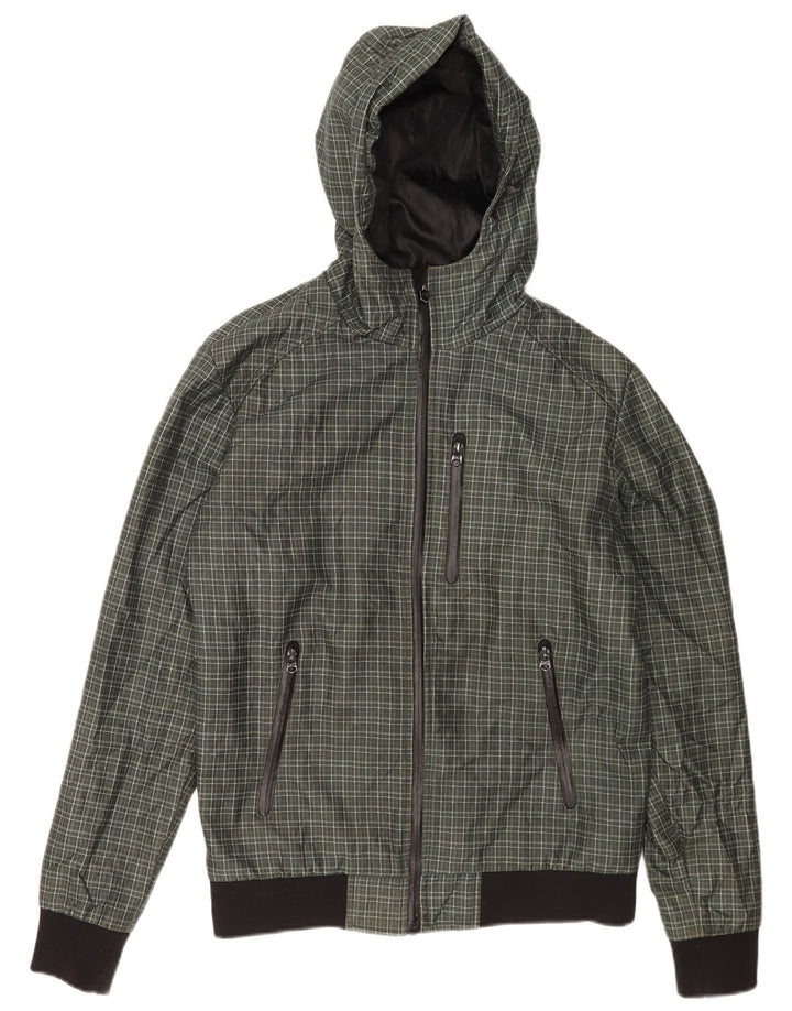 Zara Bomber à capuche pour homme UK 38 en polyester à carreaux vert moyen