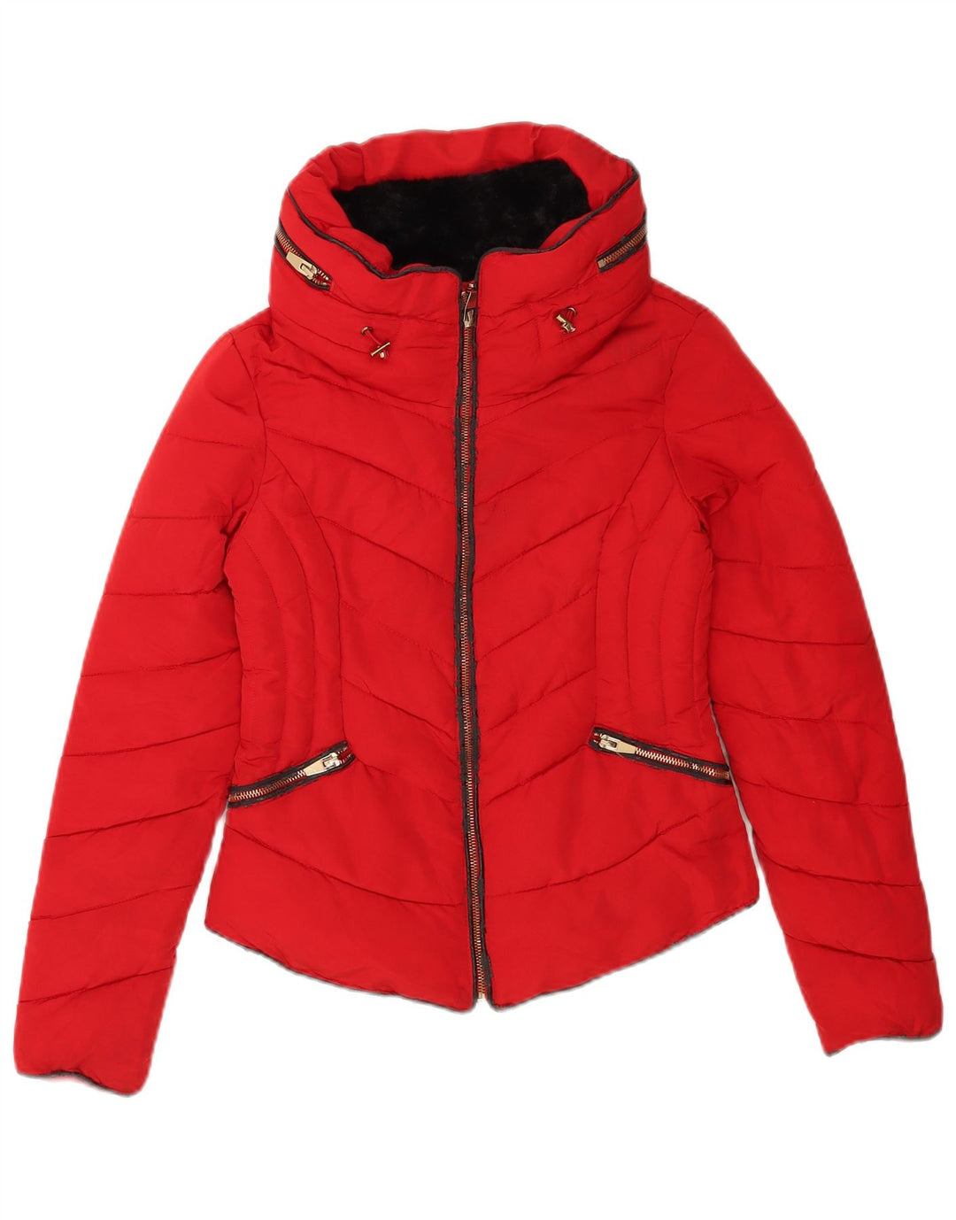 Zara Veste matelassée à capuche pour femme UK 6 XS Rouge Polyester