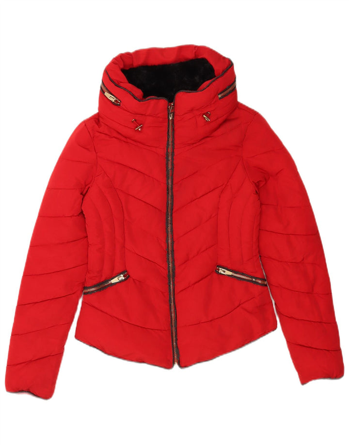 Zara Veste matelassée à capuche pour femme UK 6 XS Rouge Polyester