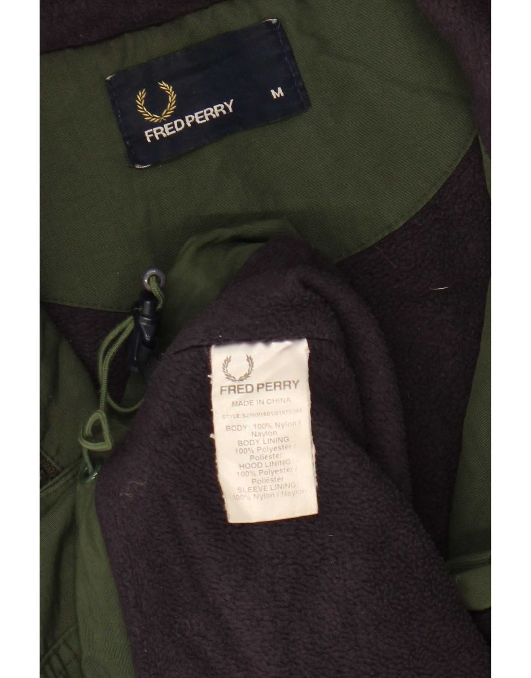 Fred Perry Veste coupe-vent à capuche pour homme UK 38 Nylon vert moyen