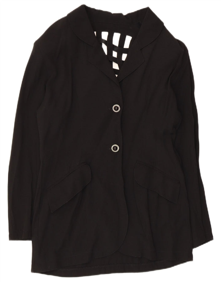 vintage Femme 2 Bouton Blazer Veste UK 14 Moyen Noir