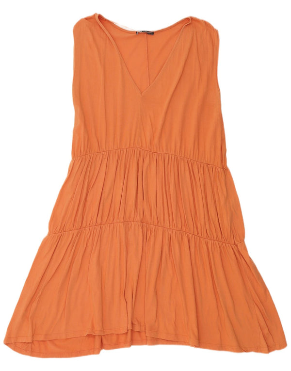 Zara Robe trapèze sans manches pour femme UK 14 Coton orange moyen