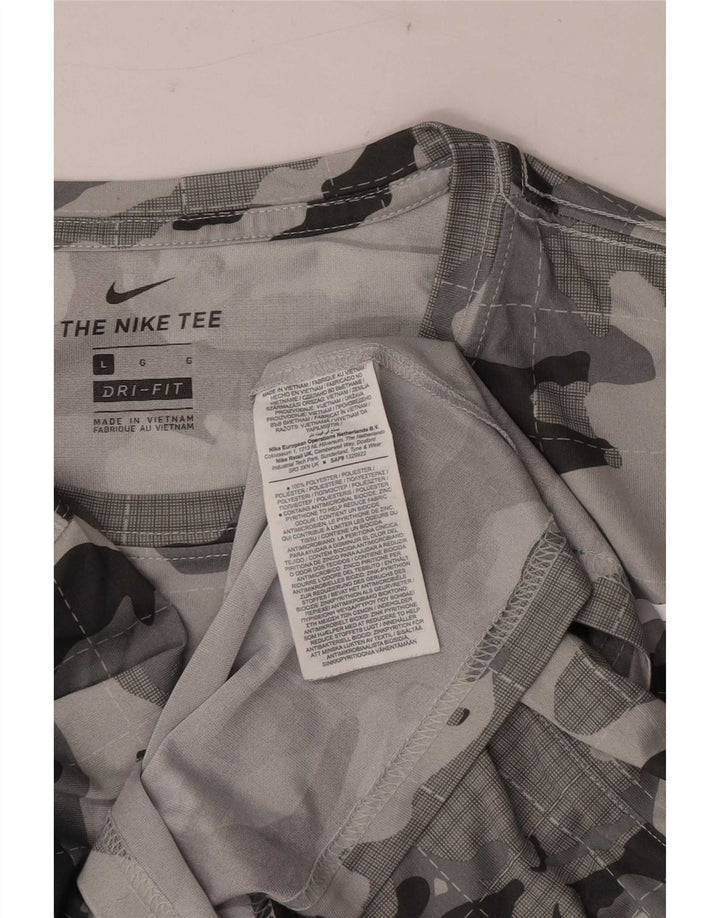 Nike Hommes Dri Fit T-Shirt Haut Large Gris Camouflage Polyester