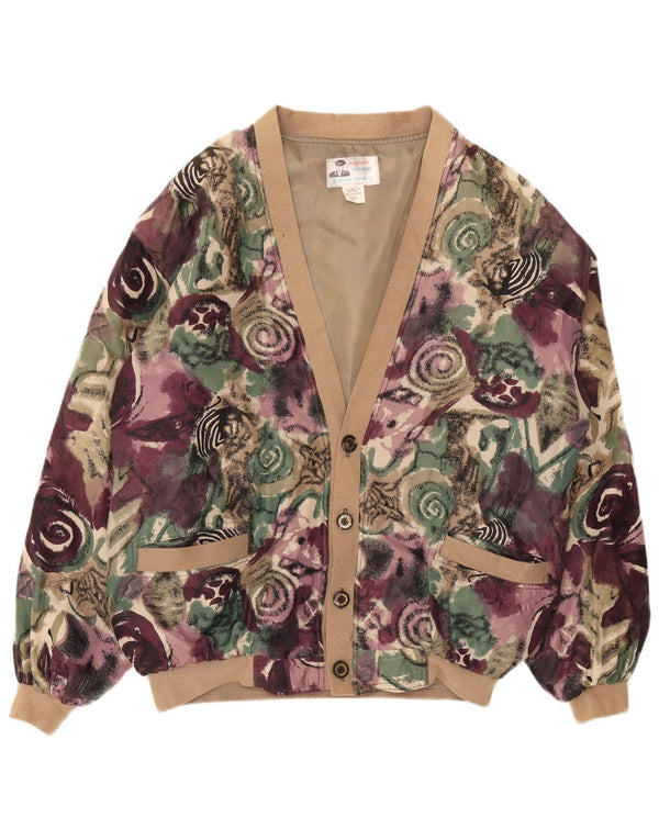 vintage Mens Bomber Jacket UK 44 2XL Violet Floral Soie