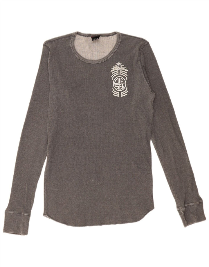 Diesel Haut graphique à manches longues pour femme UK 12 Gris moyen Coton