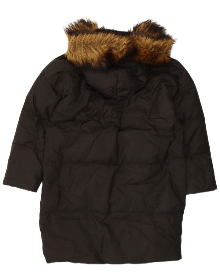 Zara Manteau matelassé à capuche surdimensionné pour femme UK 10 Petit nylon noir