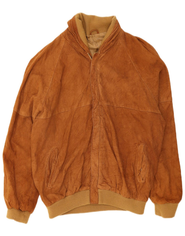 vintage Mens Suede Bomber Jacket UK 36 Petit Cuir Brun