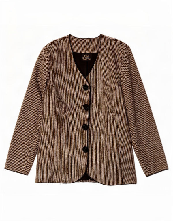 Gina Bacconi Veste blazer à 4 boutons pour femme UK 16 Grande soie à fines rayures dorées