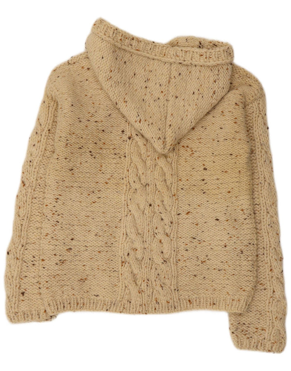 VINTAGE Femme Cardigan à capuche Pull UK 14 Grand Beige Moucheté