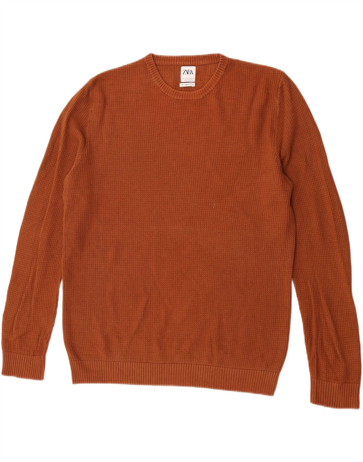 Zara Pull à col rond pour homme en coton marron Large