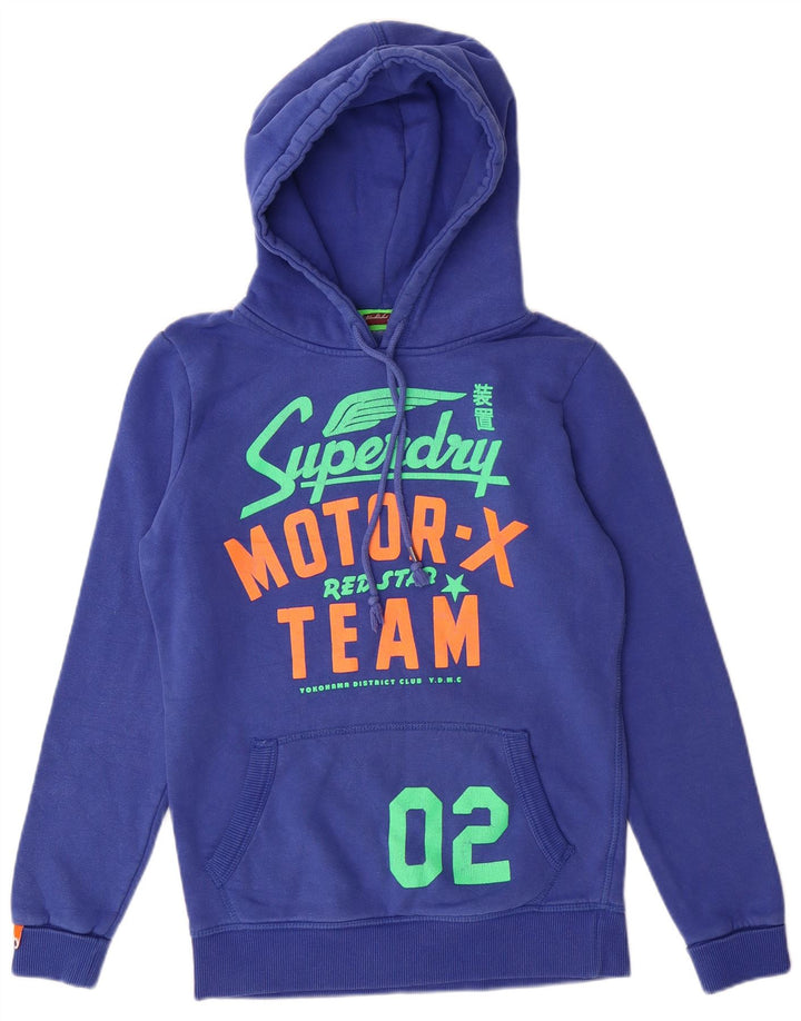 SUPERDRY Pull à capuche graphique pour femme UK 10 Petit Bleu Coton