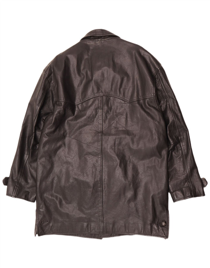 vintage Mens Loose Fit Manteau en cuir UK 38 Cuir noir moyen