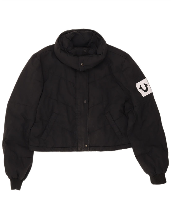 TRUE RELIGION Veste courte rembourrée pour femme UK 16 Large Noir Polyester