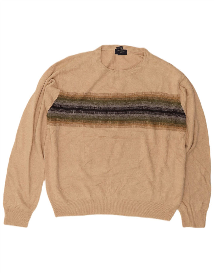 DOCKERS Pull Col Rond Homme XL Beige Rayé Polyacrylique