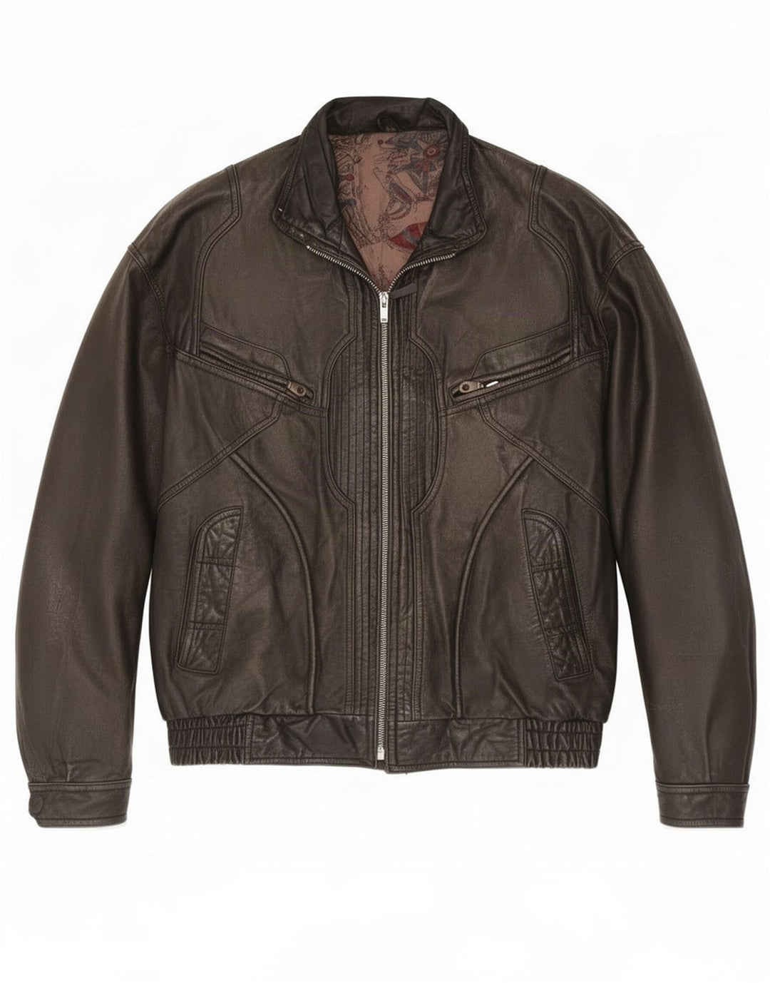 veste en cuir homme vintage IT 56 3XL Noir