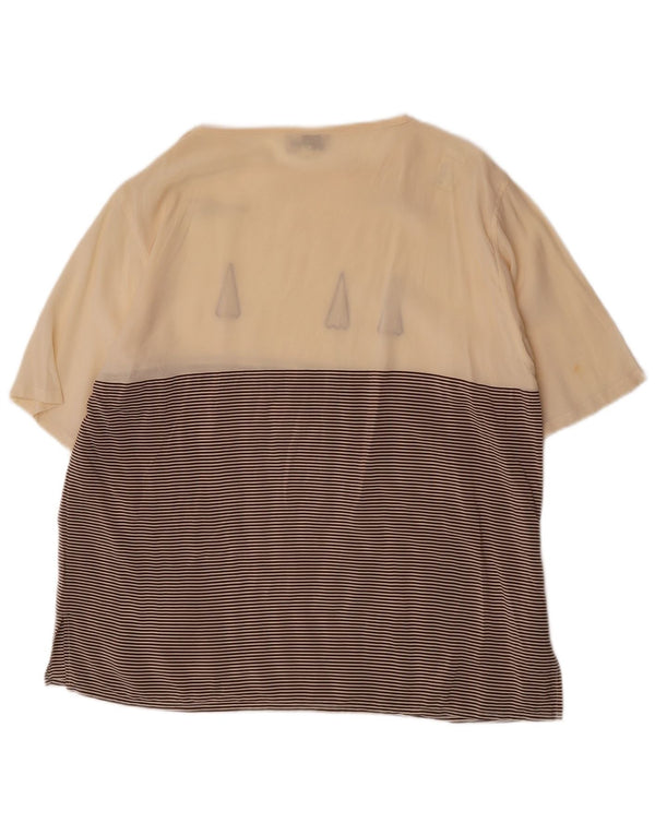 Les Copains Womens See Through Blouse Top UK 16 Large Beige Rayé Soie