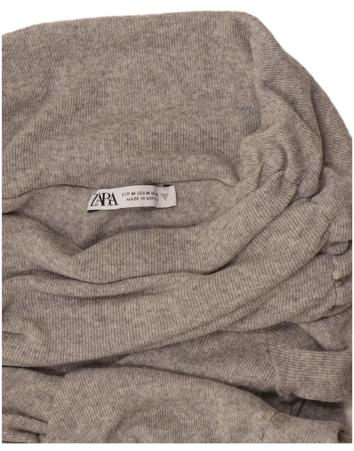 Zara Femme Haut Col Roulé Manches Longues UK 12 Gris Moyen Moucheté
