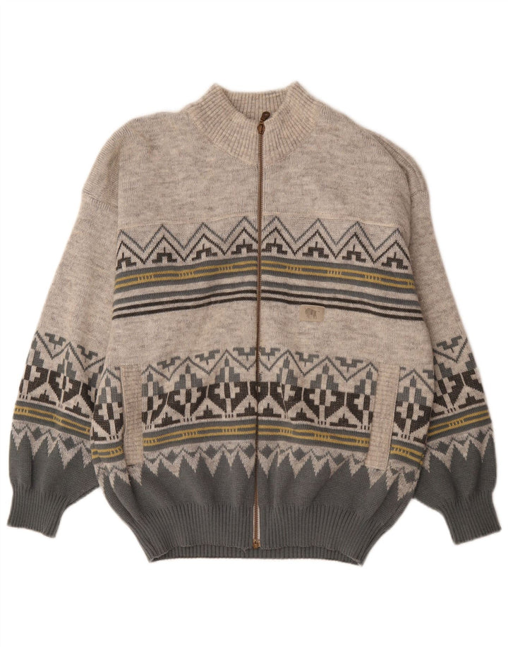 Maremma Pull Cardigan Homme Gris Moyen Fair Isle Polyacrylique