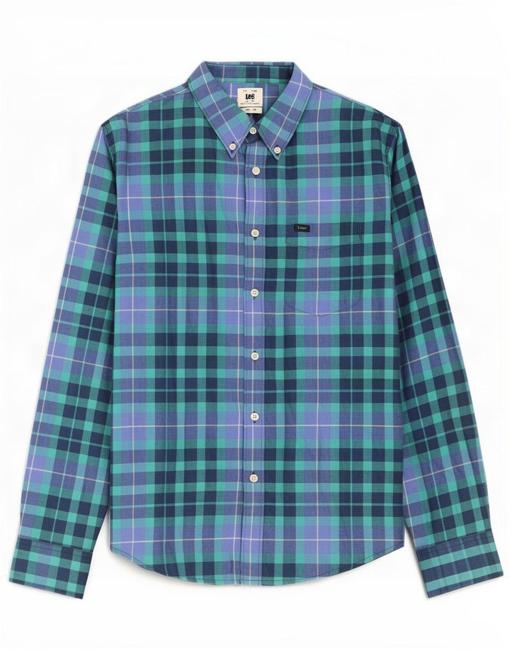 Lee Chemise Regular Fit en Flanelle Homme Bleu Moyen à Carreaux en Coton