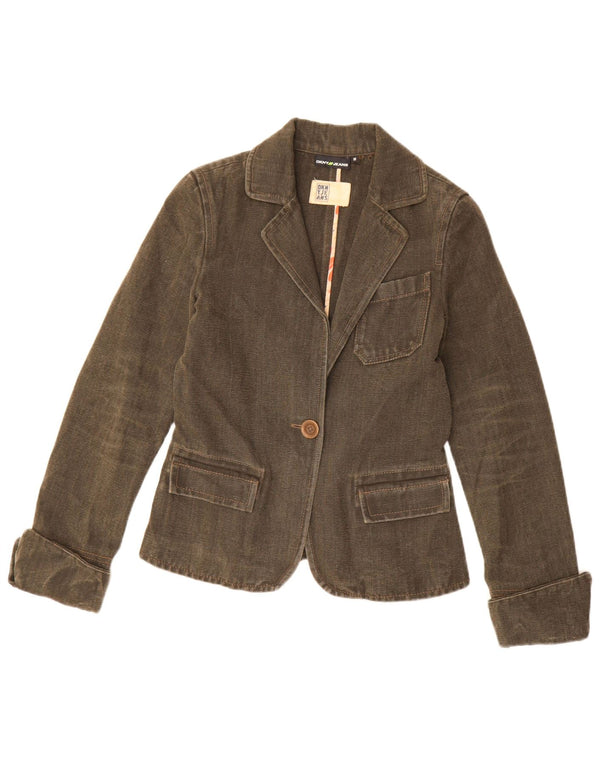 Dkny Veste blazer à 1 bouton pour femme UK 12 en coton kaki moyen