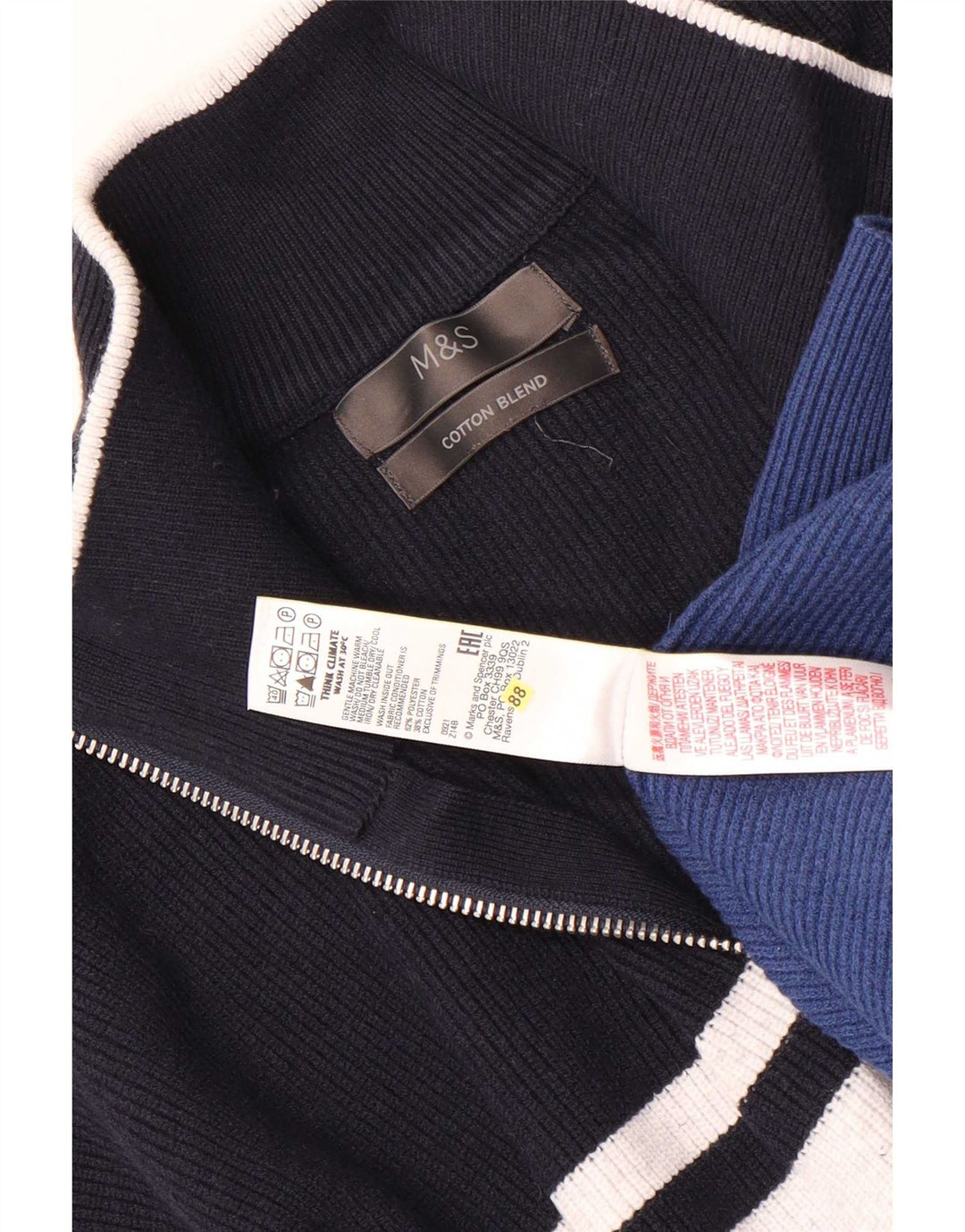 Marks & Spencer Pull col zippé pour homme 2XL Bleu rayé Polyester