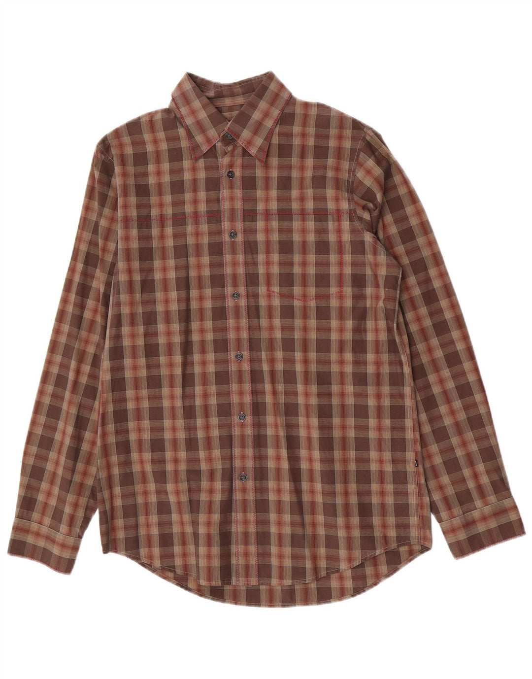 Hugo Boss Chemise en coton à carreaux marron moyen