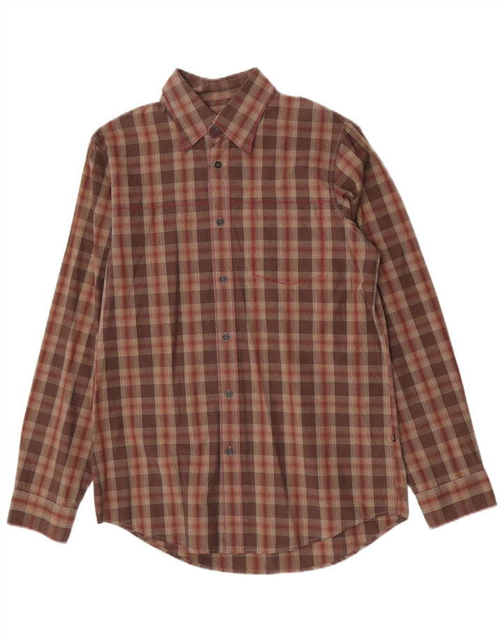 Hugo Boss Chemise en coton à carreaux marron moyen
