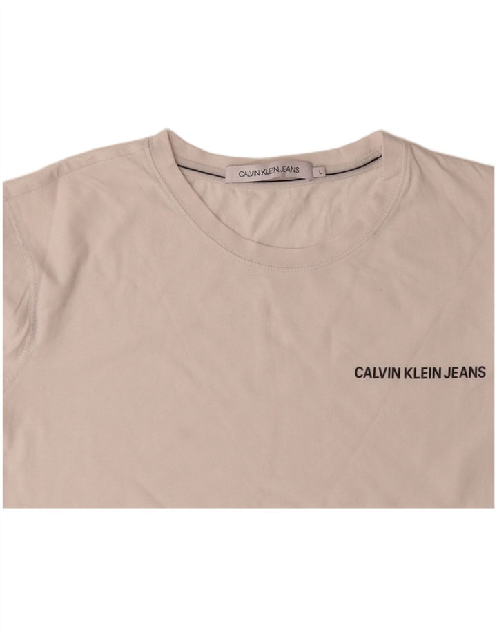 CALVIN KLEIN Haut graphique à manches longues pour hommes UK 16 Grand coton blanc cassé