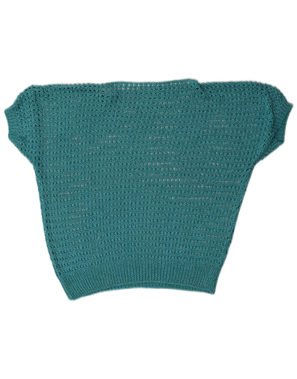 vintage Femmes Manches Courtes Bateau Cou Jumper Pull UK 16 Grand Bleu